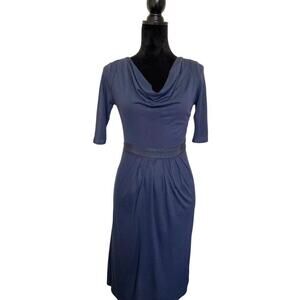 Banana Republic Dress Cowl Neck Midi Sheath Navy Blue Womens‎ 2